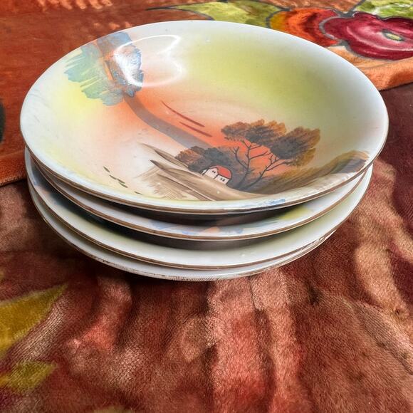 Vintage Set of 4 Art Deco Nippon Hand Painted Dessert Bowls Japan Cottage - Picture 10 of 10
